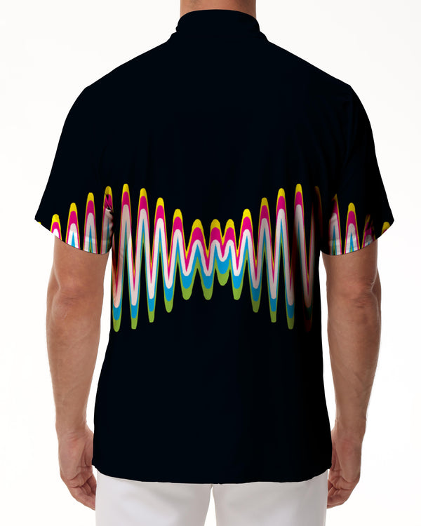 
Black Color Line Art Men's Loose Casual Loose Lapel Hawaiian Tropical Button Down Lapel Pocket Shirt
                