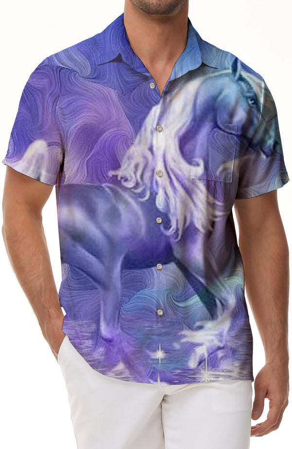 Purple Space Cow Sloth Unicorn Hawaiian Shirt Men's Fashion Short Sleeve Top Summer Beach Holiday Party Casual Outfit
