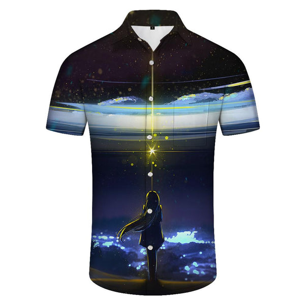 
Anime Night Sky Silver Sea Hawaiian Shirt Men's Short Sleeve Button Shirt Men's Hawaiian Shirt Beach Clothing
                