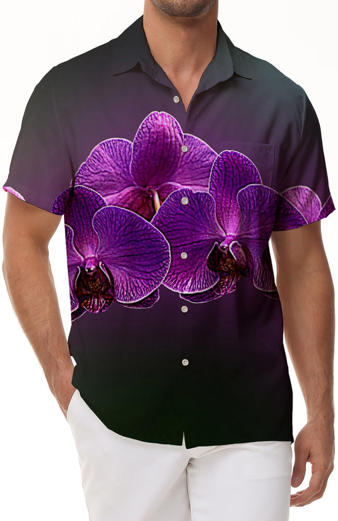 Orchid Hawaiian Lapel Button Down Pocket Shirt Mens Casual Streetwear Button Down Shirt Short Sleeve Casual Hawaiian Beach Shirt
