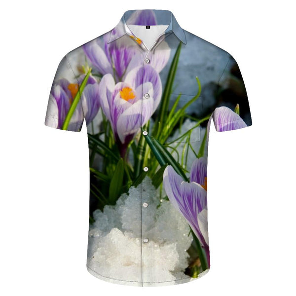 
Green Leaves and Purple Flowers Printed Mens Pocket Hawaiian Shirt Tropical Summer Short Sleeve Casual Beach Clothes
                