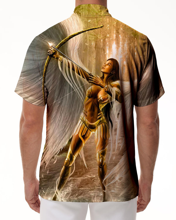 
Archery European and American Angel Casual Beach Shirt Men's Daily Street Loose Fashion Short Sleeve Shirt Suitable for Summer Beach Seaside Play
                