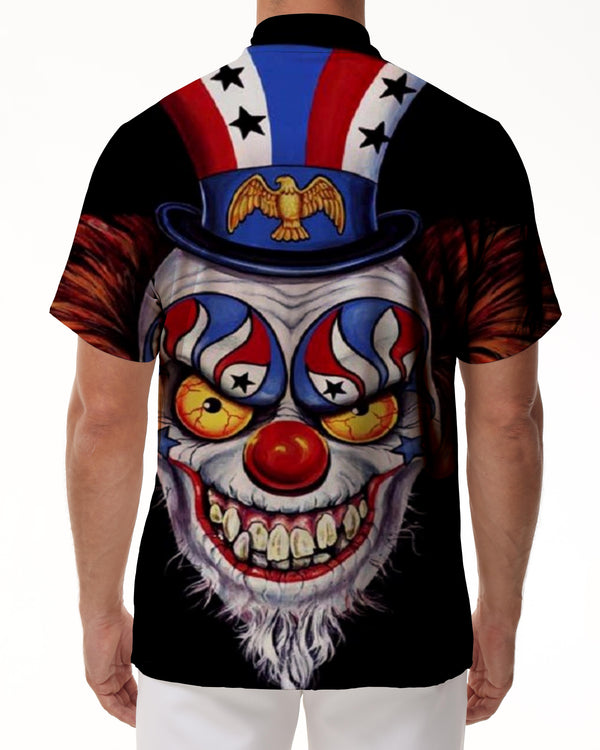 
Funny digital print circus juggler clown Hawaiian button men's rap daily walking travel short sleeve shirt island music festival
                