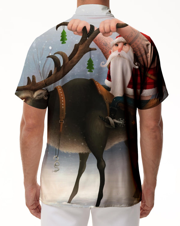
Funny Santa Claus Print Shirt Party Designer Short Sleeve Christmas Men's Button Down Short Sleeve Shirt
                