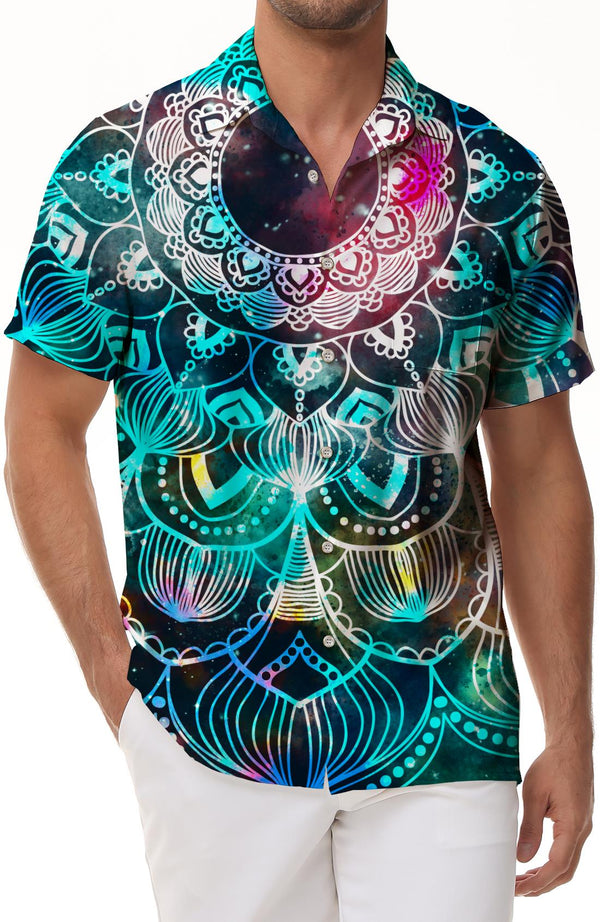 Multicolor Spiral Men's Casual Tropical Hawaiian Button Lapel Cropped Casual Short Sleeve Fashion Simple Button Shirt