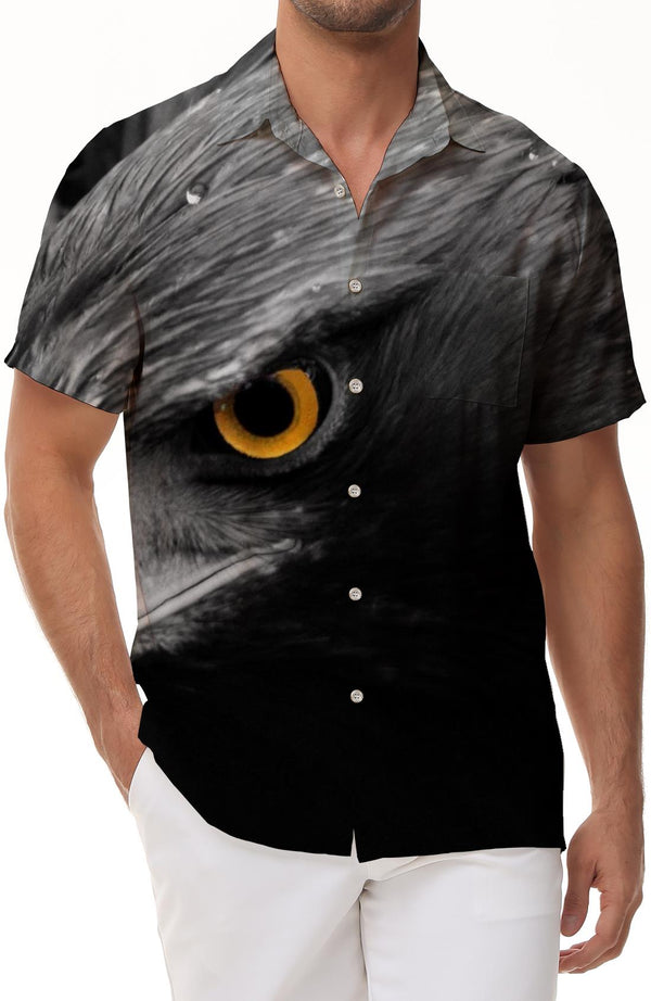 Grey Eagle Funny 3D Print Shirt Men Summer Graphic Short Sleeve Hawaiian Button Top Style