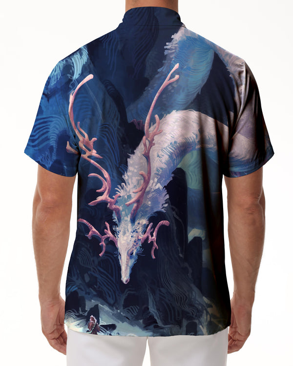 
Black mythology ancient white dragon art digital printing fashion short-sleeved shirt four seasons tropical fun Hawaiian shirt men's short-sleeved shirt style
                