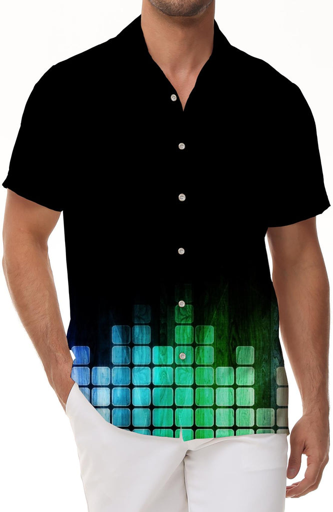 Retro casual men's shirt summer casual loose Hawaiian flower shirt short sleeve one button musical note shirt