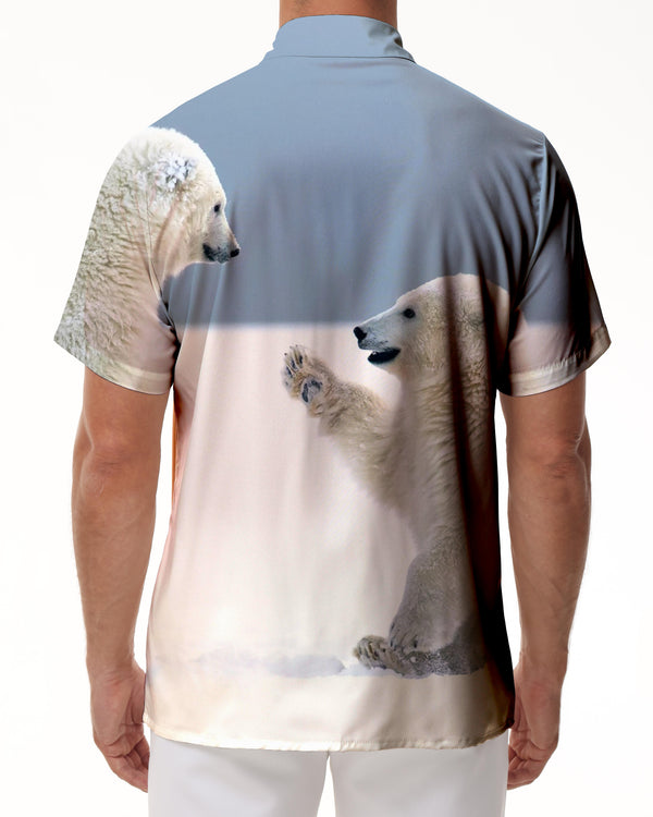 
Men's shirt casual short sleeve beach snow and white bear summer shirt men's printed shirt party
                