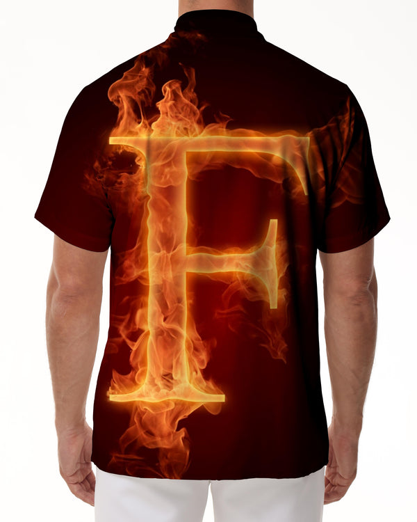 
F flame English letter men's casual loose short-sleeved Hawaiian button lapel pocket short-sleeved shirt daily clothing short-sleeved shirt
                