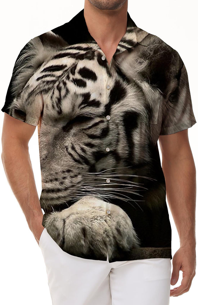 White Tiger Hawaiian Shirt Tropical Men's Street Short Sleeve Button Shirt Ocean Resort Clothing