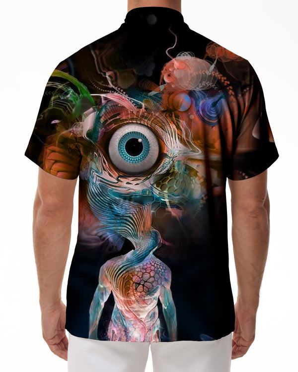 
Eyeball abstract black 3d print pattern men's casual button down shirt short sleeve top summer short sleeve magic evil eye psychedelic
                