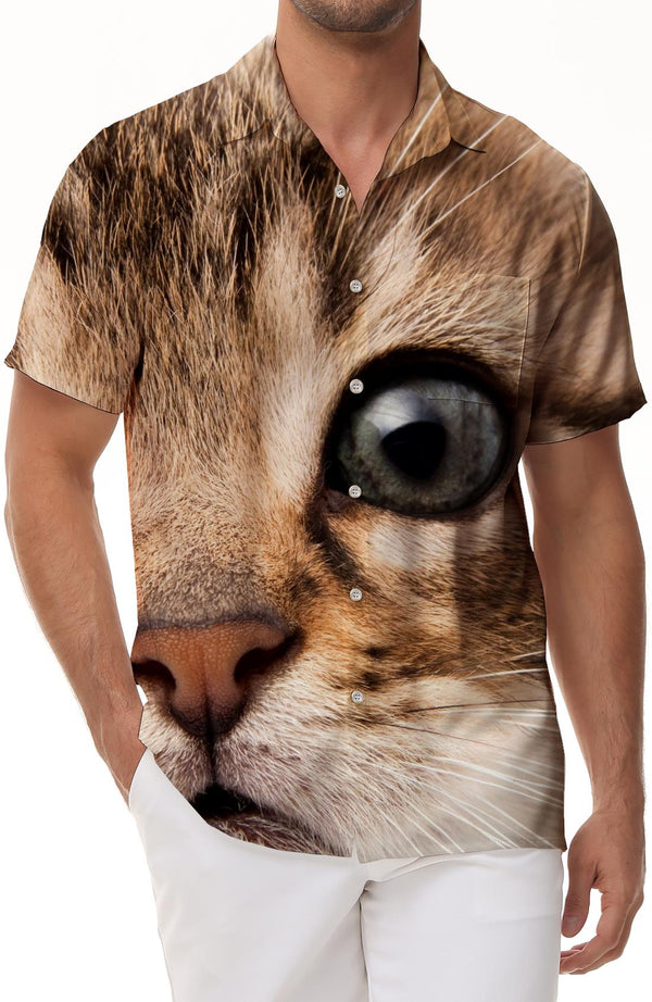 
Curious Cat Mens Hawaiian Shirt Print Summer Beach Casual Short Sleeve Button Shirt Summer Beach Formal Shirt
                