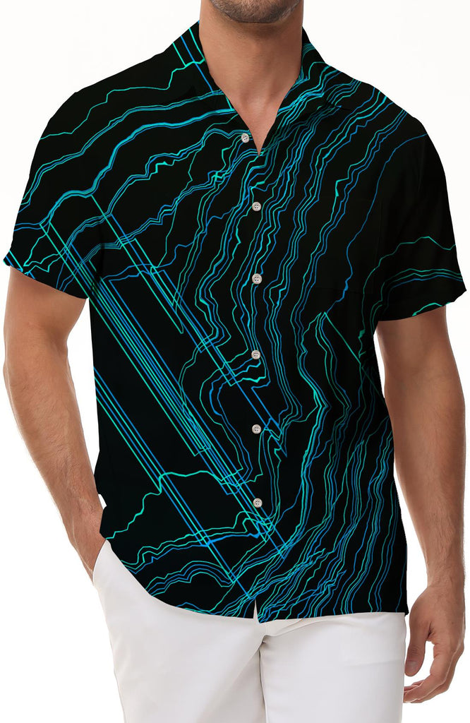 Pattern black design retro style fashion men's daily street Hawaiian button pocket short sleeve shirt 3d digital printing