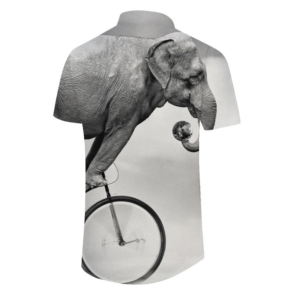 
Amusement Park Bike Show Elephant Short Sleeve Button-Down Beach Shirt Men's Ocean Tropical Hawaiian Short Sleeve Shirt Black and White
                