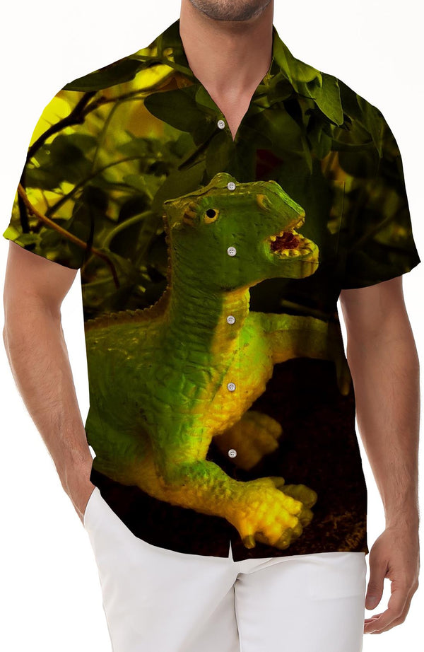 Abstract Green Dinosaur Men's Short Sleeve Button Down Shirt Regular Fit Pocket Beach Shirt