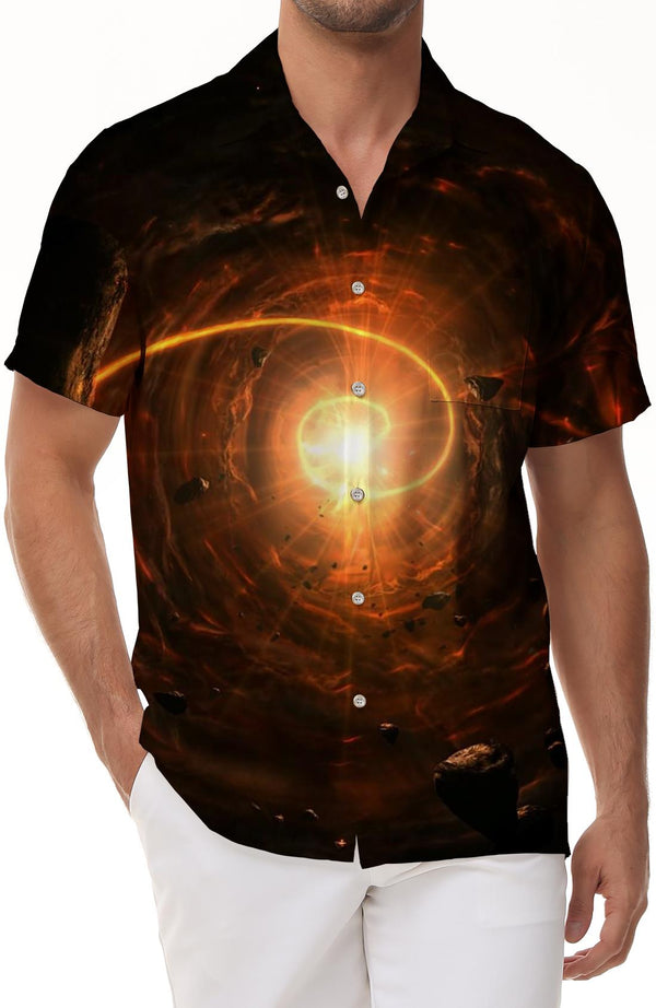 Shiny Sky Printed Men's Short Sleeve Loose Casual Shirt Holiday Beach Summer Tops with Pockets