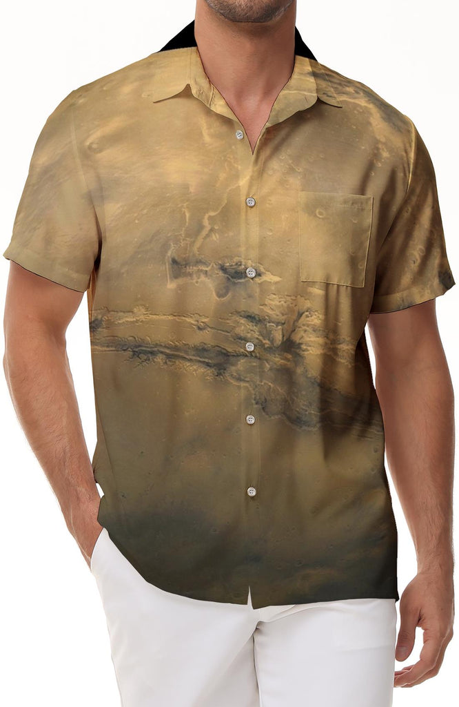 Outer Space Saturn Fashion Comfortable Breathable Casual Men's Short Sleeve Button Shirt Tropical Four Seasons Leisure Summer Shirt Beach Short Sleeve
