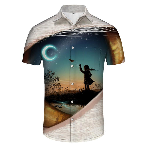 
Cartoon pupil galaxy little girl back 3d digital printing hot four seasons Hawaiian button lapel men's casual loose street short-sleeved shirt
                