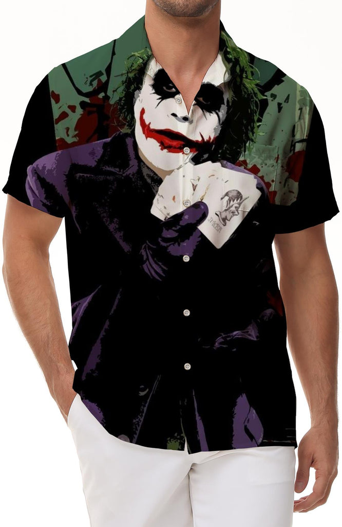 Crazy Poker 3D Digital Printing Pattern Movie Joker Fashion Cool Men's Button Lapel Casual Loose Short Sleeve Shirt