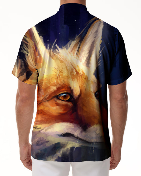 
Oil painting art glowing fox face Hawaiian shirt short sleeve lining button down lapel short sleeve shirt beach vacation seaside top
                