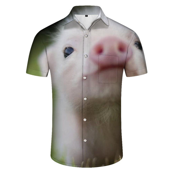 
Sweet and Cute Piglet Top Style Collar Short Sleeve Shirt Men's Casual Button-down Hawaiian Short Sleeve Beach Pink
                