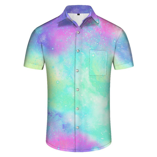
Colorful Starry Sky Pattern Men's Fashion Trend Short Sleeve Button Shirt Tropical Hawaiian Button Lapel Regular Shirt
                