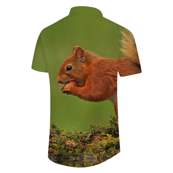 
Squirrel eating chestnuts men's printed short-sleeved Hawaiian shirt classic summer beach shirt regular fit
                