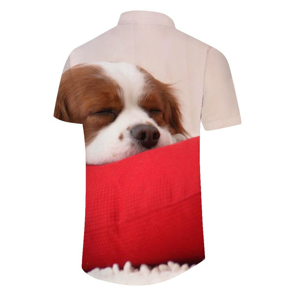 
3D printed animal pattern street fashion funny lapel summer leisure loose fashion cute pet dog short-sleeved shirt men's
                