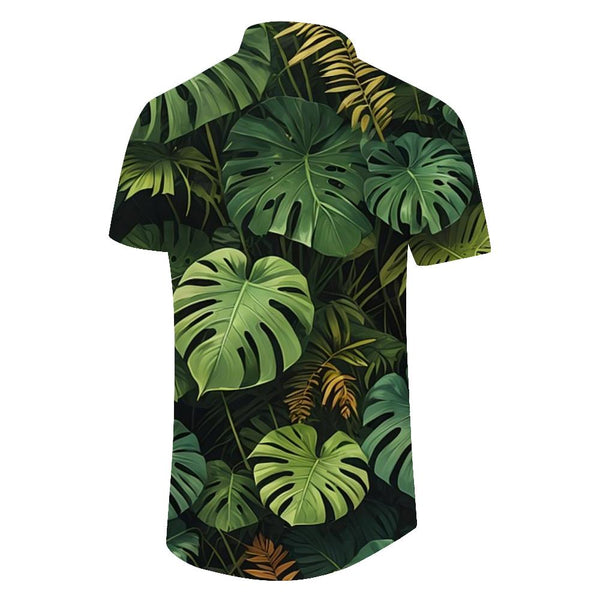 
Green Plant Leaf Button Lapel Hawaiian Men's Casual Loose 3D Digital Printed Short Sleeve Shirt
                