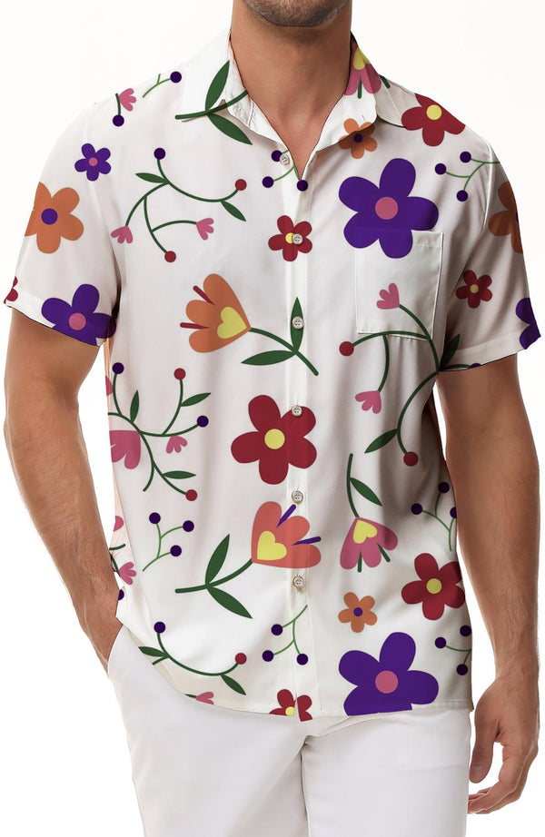 White flower daily travel rest shirt men's four seasons Hawaiian casual shirt regular style
