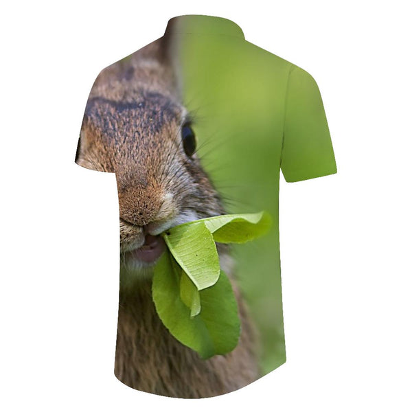 
Cartoon grazing rabbit funny short sleeve button shirt tops suitable for casual beach vacation Hawaiian shirt men
                