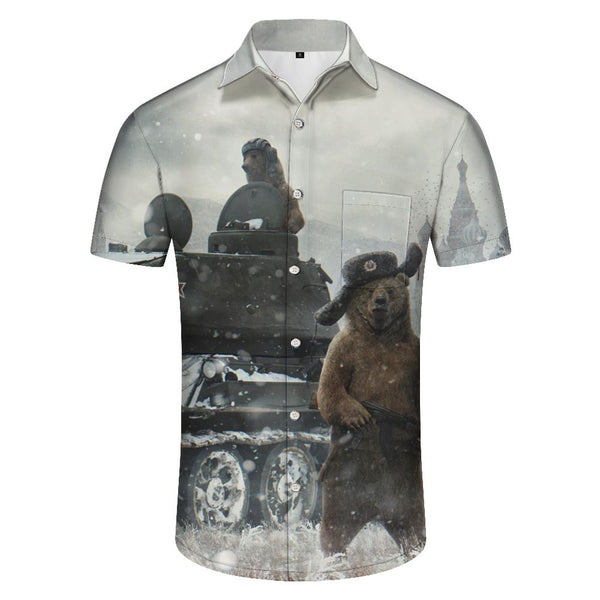 
Bear Fishing Blizzard Russian Giant Panda Men's Casual Short Sleeve Shirt Button Shirt Hawaiian Shirt Fashionable
                