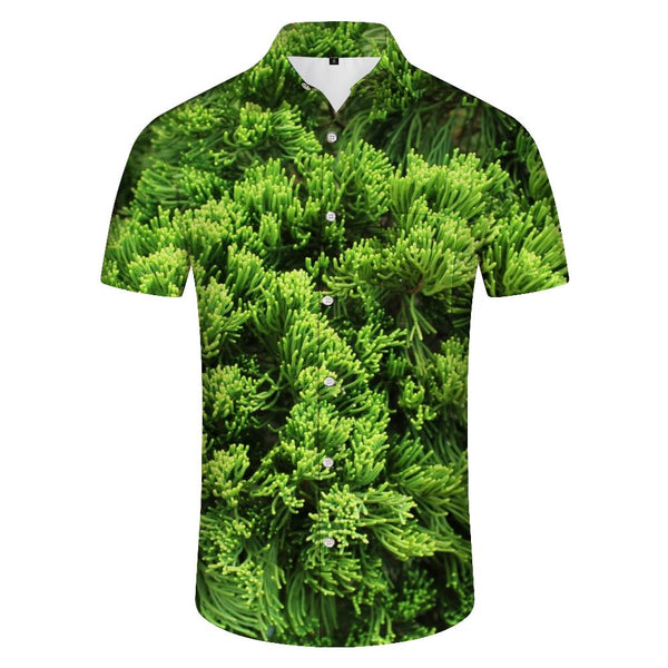 
Summer fashion creative green plant pattern men's trendy casual personality lapel short-sleeved shirt 3D digital printing pattern
                