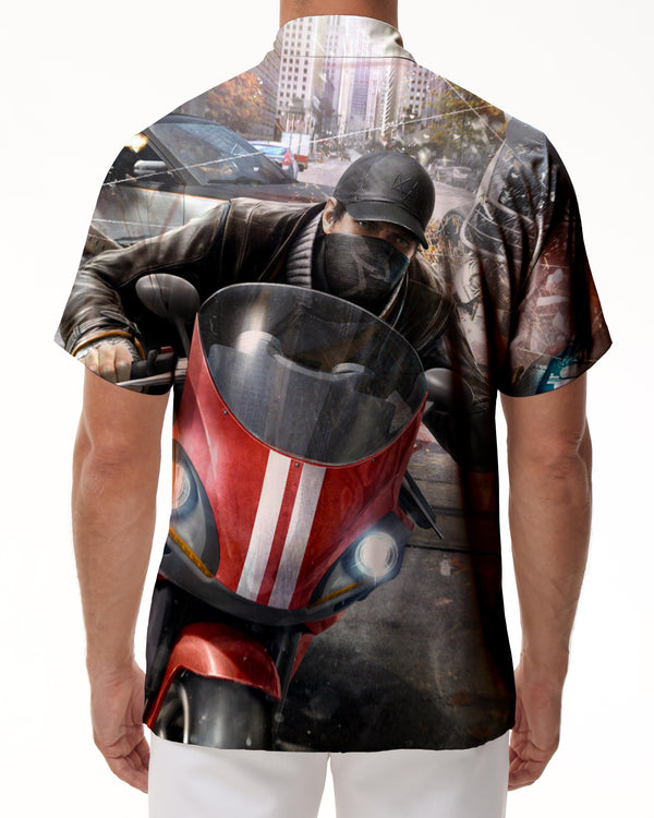 
New York motorcycle 3d digital print tropical rainforest Hawaiian button lapel men's casual style short sleeve shirt tops
                