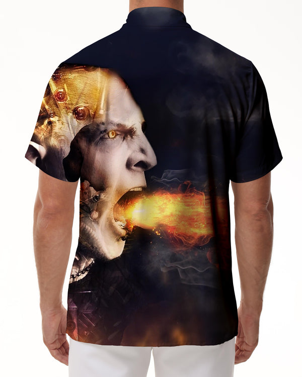 
Robot Fire Breathing Men's Summer Short Sleeve Button Hawaiian Button Pocket Lapel Casual Beach Shirt Short Sleeve
                