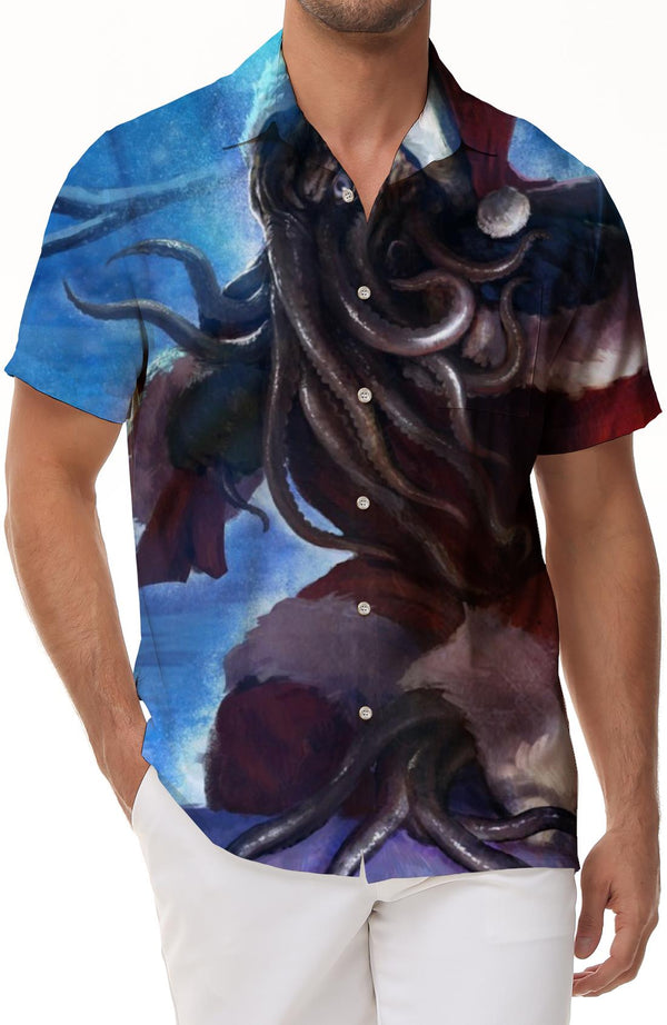 Abstract fun Santa Claus 3d print shirt casual fashion short sleeve men's shirt Hawaiian button shirt