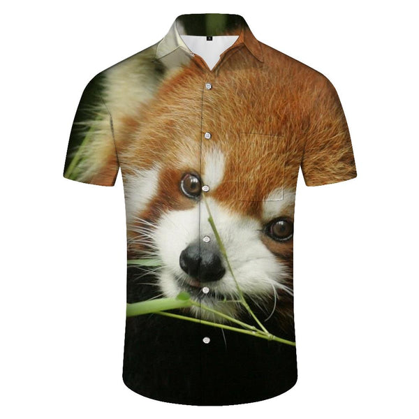
Cute Men's Short Sleeve Shirt Digital Printed Red Panda Hawaiian Loose Lapel Button Fashion Style
                