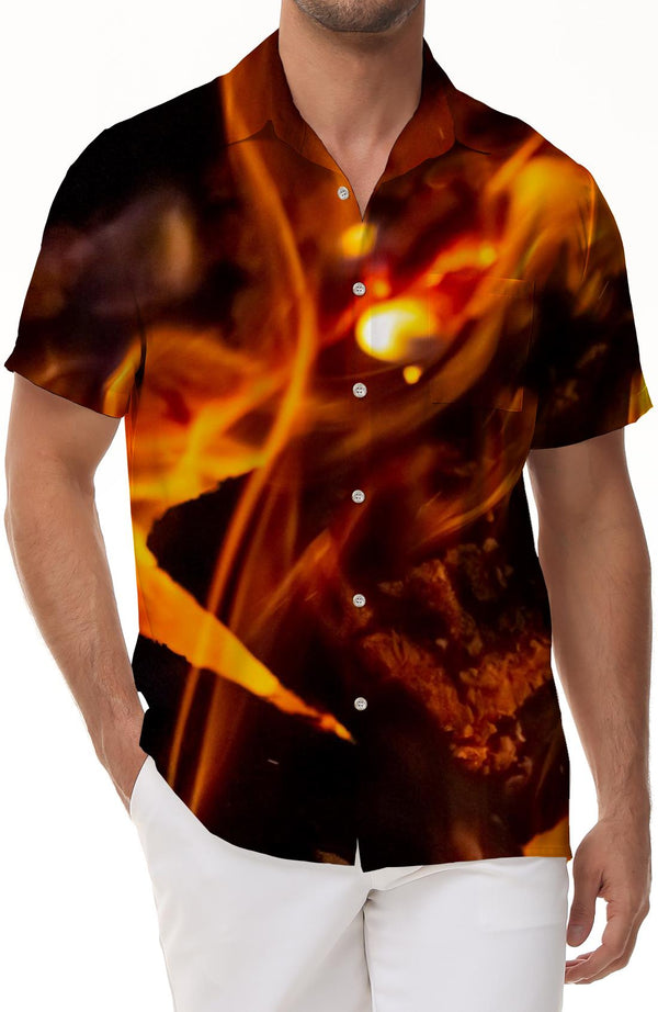 Match jumping flickering flame men's casual short-sleeved loose shirt vacation beach Hawaiian tropical four seasons shirt short sleeves