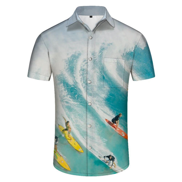 
High wave exciting Hawaiian sea surfing sports men's fun fashion comfortable breathable short sleeve shirt tops
                