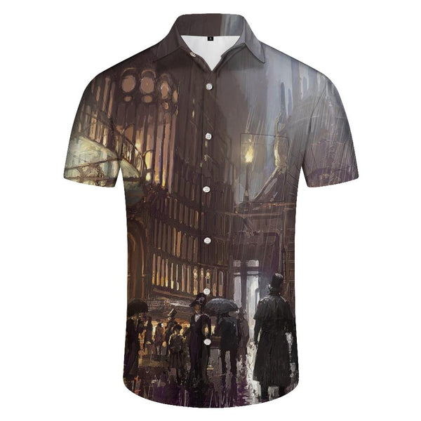 
Spanish street art oil painting prints ah men's casual button-down short-sleeved retro Hawaiian shirt tropical rainforest clothing
                