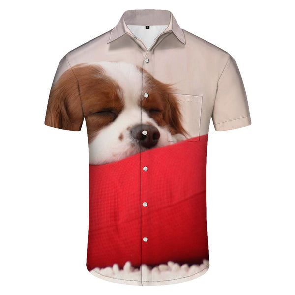 
3D printed animal pattern street fashion funny lapel summer leisure loose fashion cute pet dog short-sleeved shirt men's
                