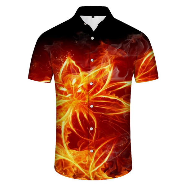 
Beach Fashion Flame Cool Flower Men's Casual Loose Short Sleeve Shirt Printed Turned-Hem Short Sleeve Shirt Clothing Indoor
                