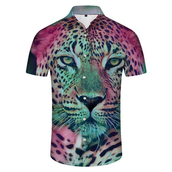
Tie-Dye Leopard Print Men's Casual Short Sleeve Shirt Short Sleeve Regular Style Summer Button Casual Top
                