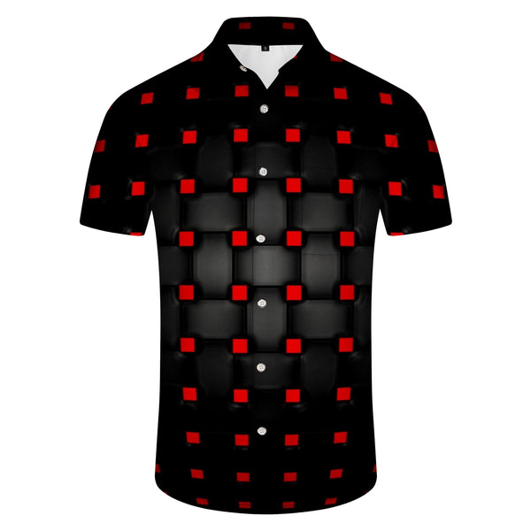 
Armor Black Indoor Mens Hawaiian Button Down Mens Casual Shirt Short Sleeve Beachwear 3d Printed Abstract Geometric Pattern
                