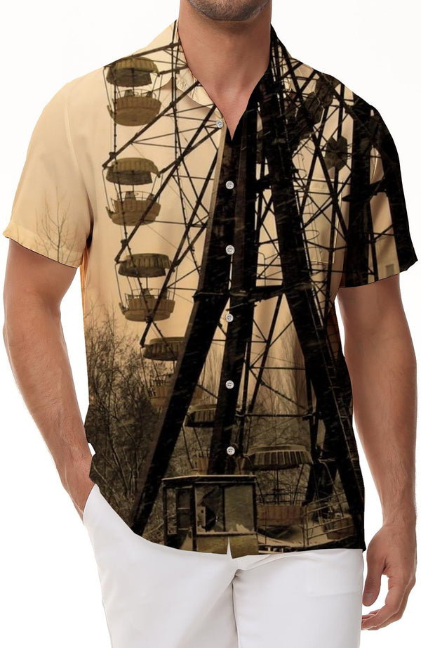 Ferris Wheel Entertainment Men's Short Sleeve Loose Casual Shirt Holiday Beach Summer Tops with Pockets