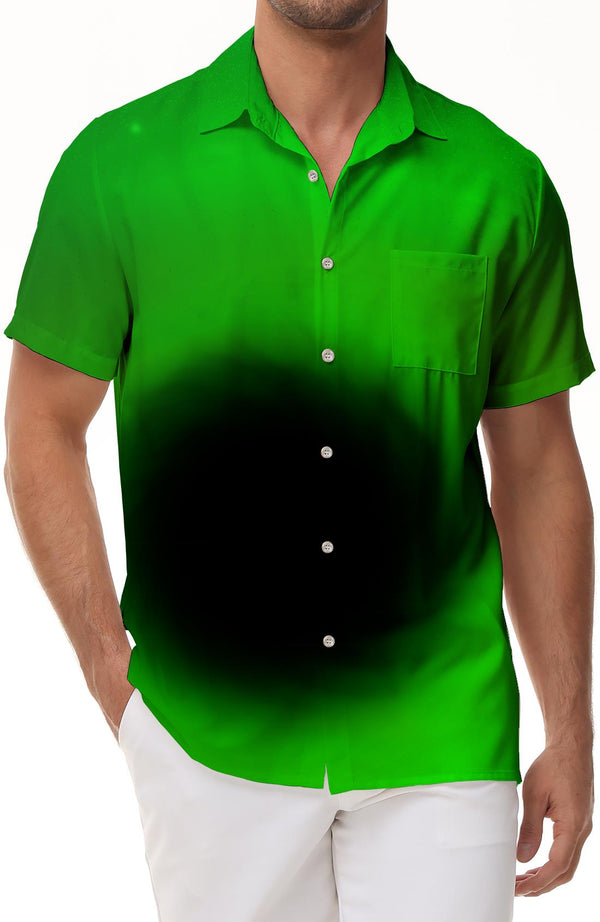 Fashion Tops Green Black Hole Summer Lapel Button Shirt Loose Casual Short Sleeve Shirt with Pockets