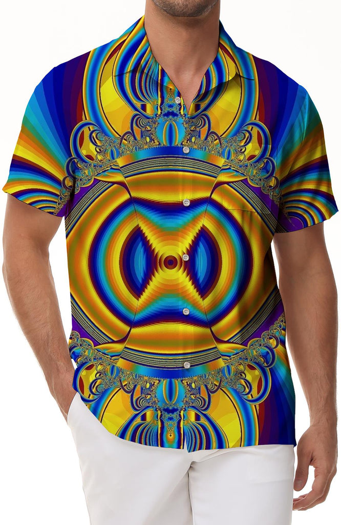 3D digital printing geometric tropical Hawaiian button-down lapel men's casual fashion loose short sleeves