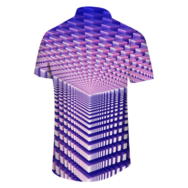 
Purple Block Geometric Casual Hawaiian Men's Button Print Shirt Short Sleeve Beachwear
                