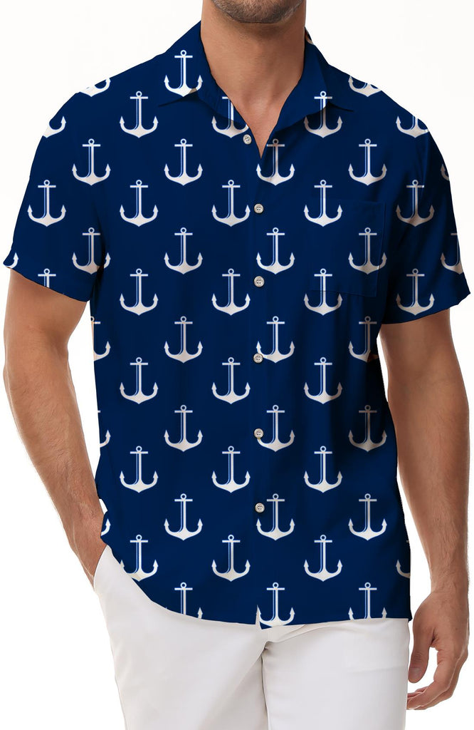 Nautical Anchor Beach Summer Cuban Shirt Mens Short Sleeve Button Down Shirt Mens Hawaiian Shirt Short Sleeve